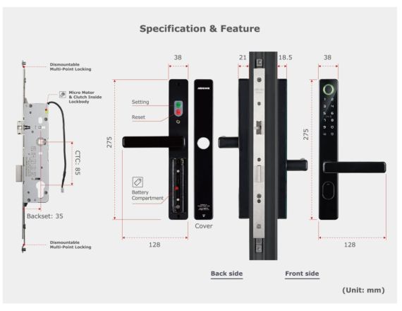 KHÓA CỬA ĐIỆN TỬ MENDOCK VÂN TAY 6 IN 1 CHO CỬA NHÔM THÉP
